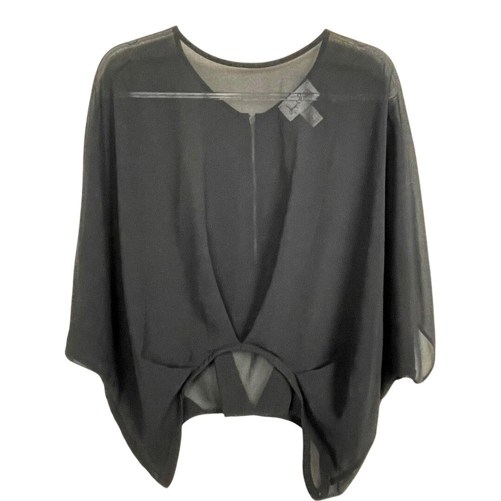 Joseph‎ Ribkoff Sz 4 Black Sheer Chiffon Top Dolman Sleeve Asymmetrical Gothcore